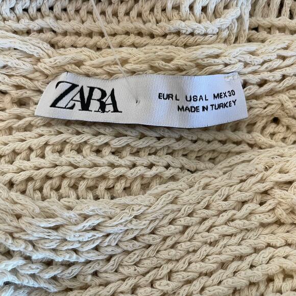 Zara | Women's Cream Knit Distressed Pullover Sweater | Size: L - Picture 2 of 5